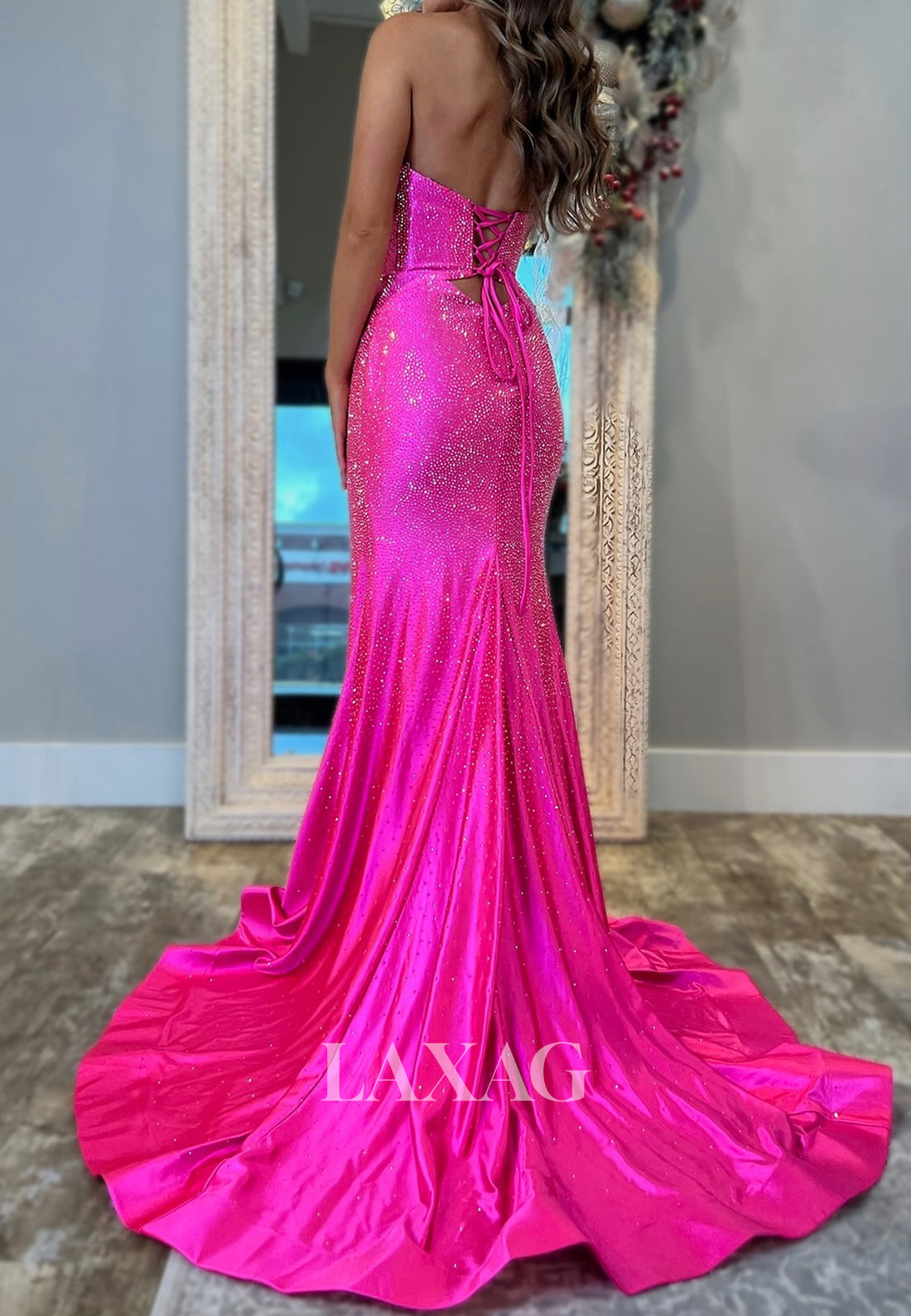 Sweetheart Off-Shoulder Sleeveless Mermaid Prom Dress Fully Beaded Pleated High Slit Formal Gowns