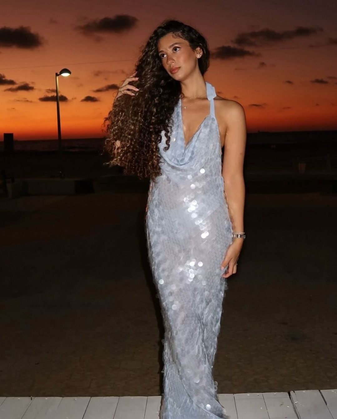 Paillette Sequin Cowl Neck Halter Backless Column Maxi Dress