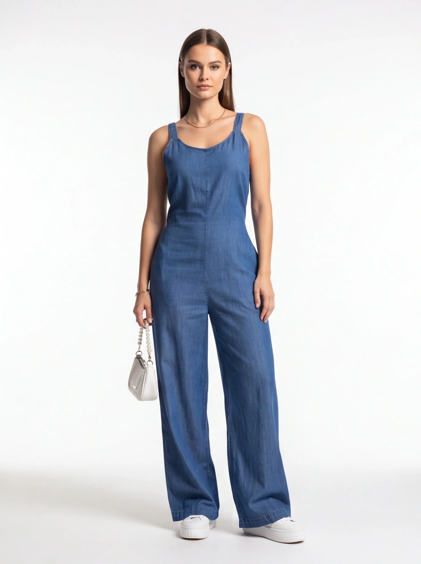 Vera Wide-Leg Denim Jumpsuit with Pockets