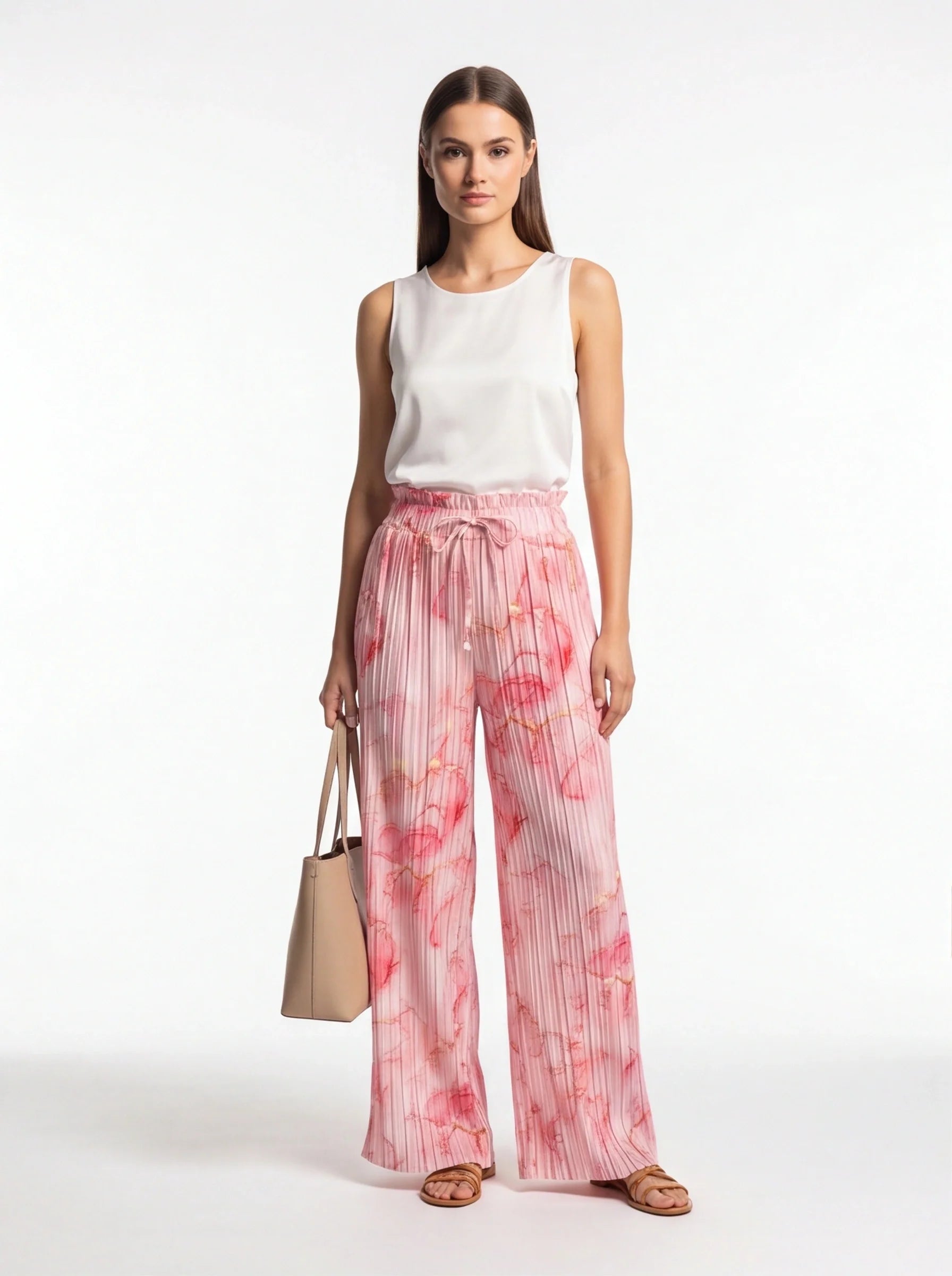 Multicolor Palazzo Pants Fluid Draping All Day Comfort Fit Polyester Elastane Blend
