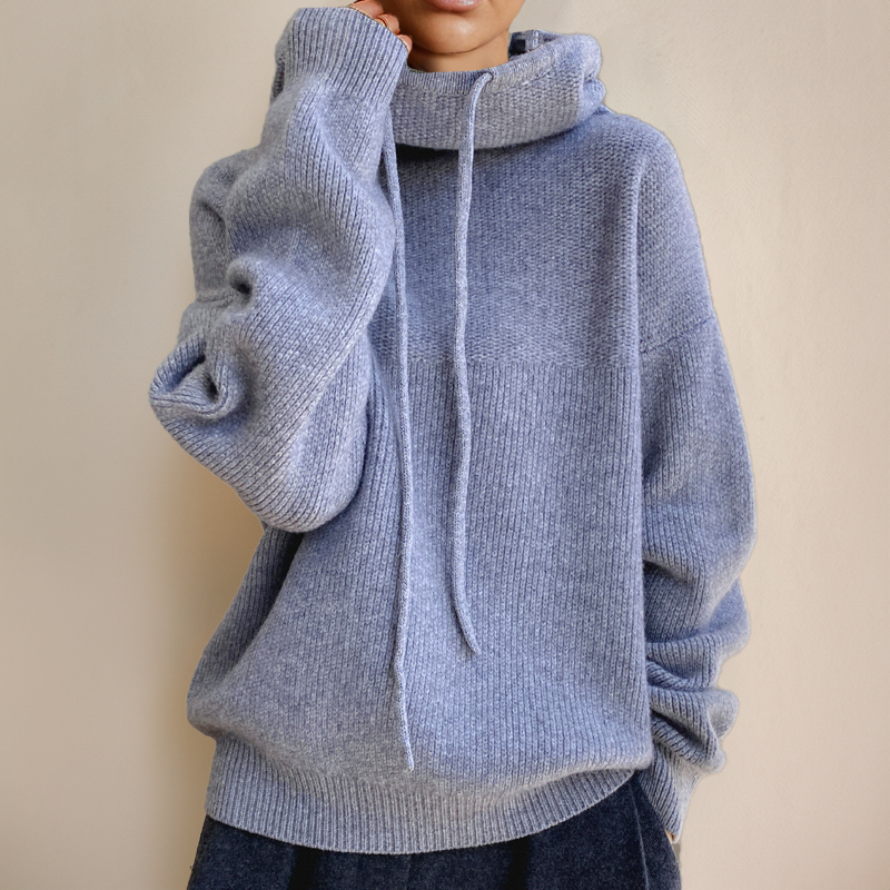 Hooded Drawstring Oversized Knit Sweater