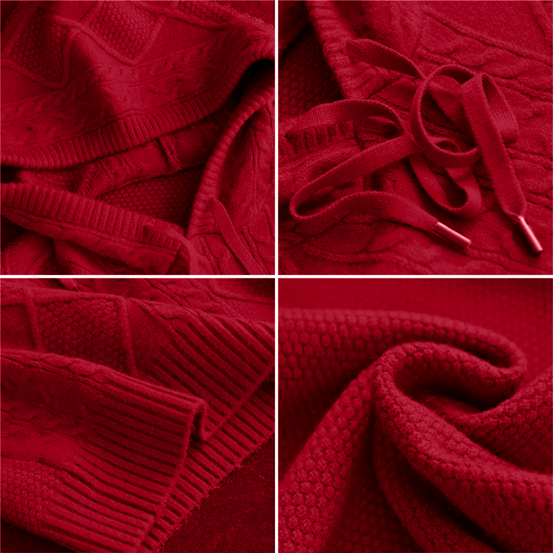 Hooded Cable Knit Drawstring Sweater