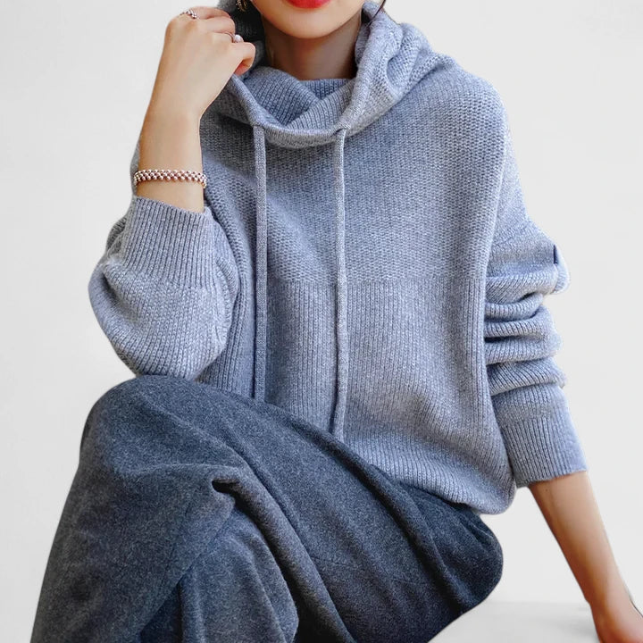 Hooded Drawstring Oversized Knit Sweater