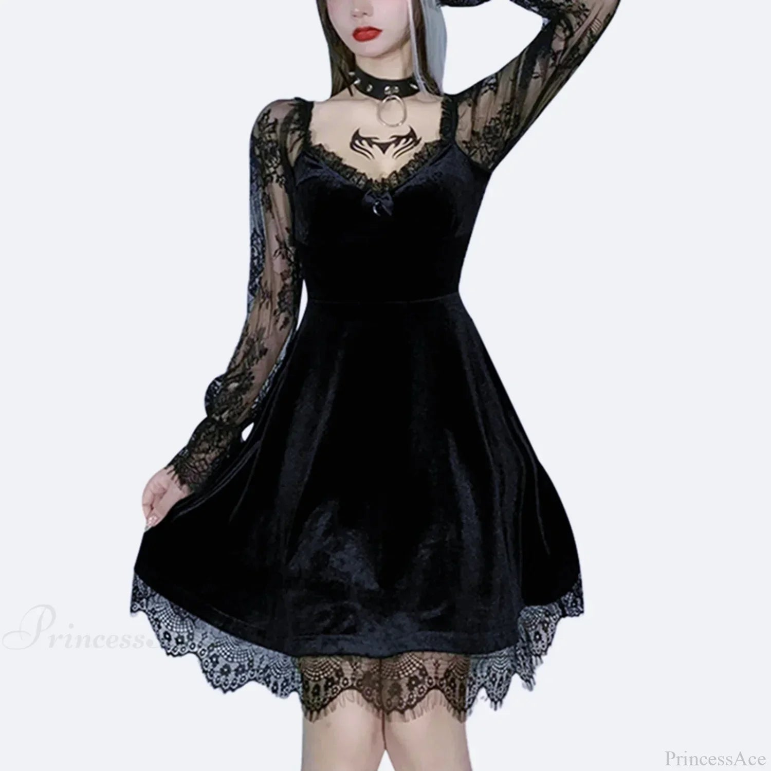 Durable Lace Plunging Neckline Mini Dress - View 3