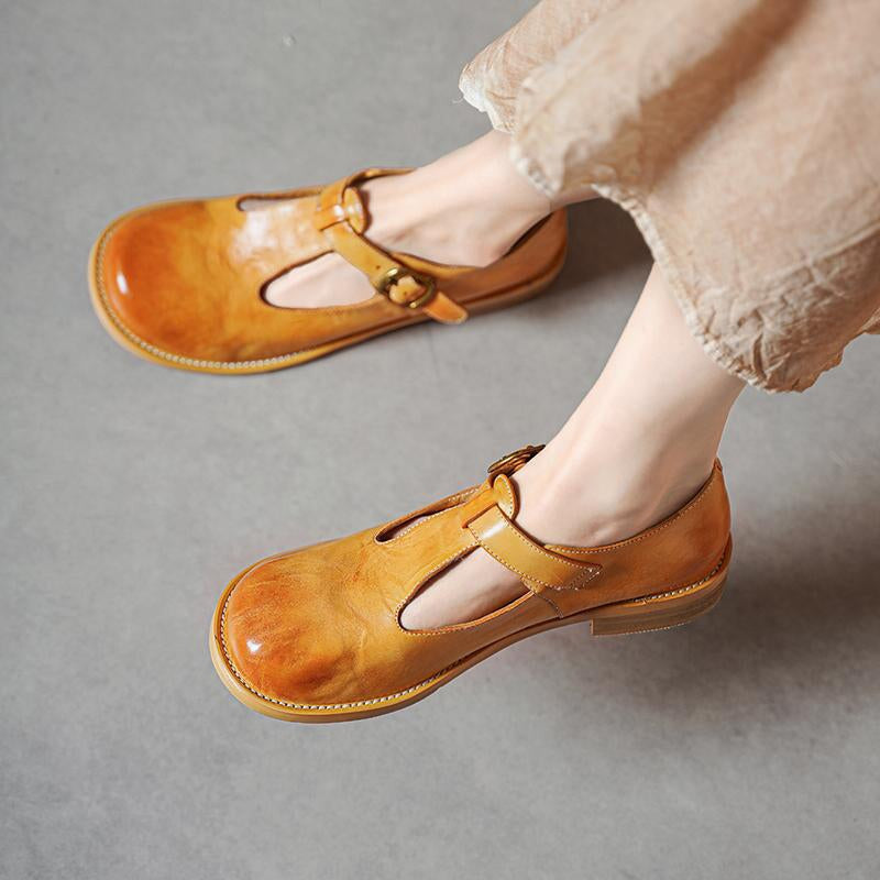 Round Toe T-Strap Buckle Flat Mary Janes