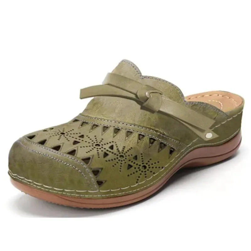 Cutout Floral Slip On Wedge Clog Mules