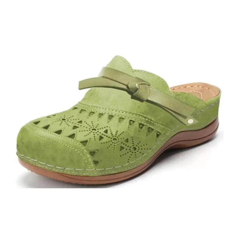 Cutout Floral Slip On Wedge Clog Mules