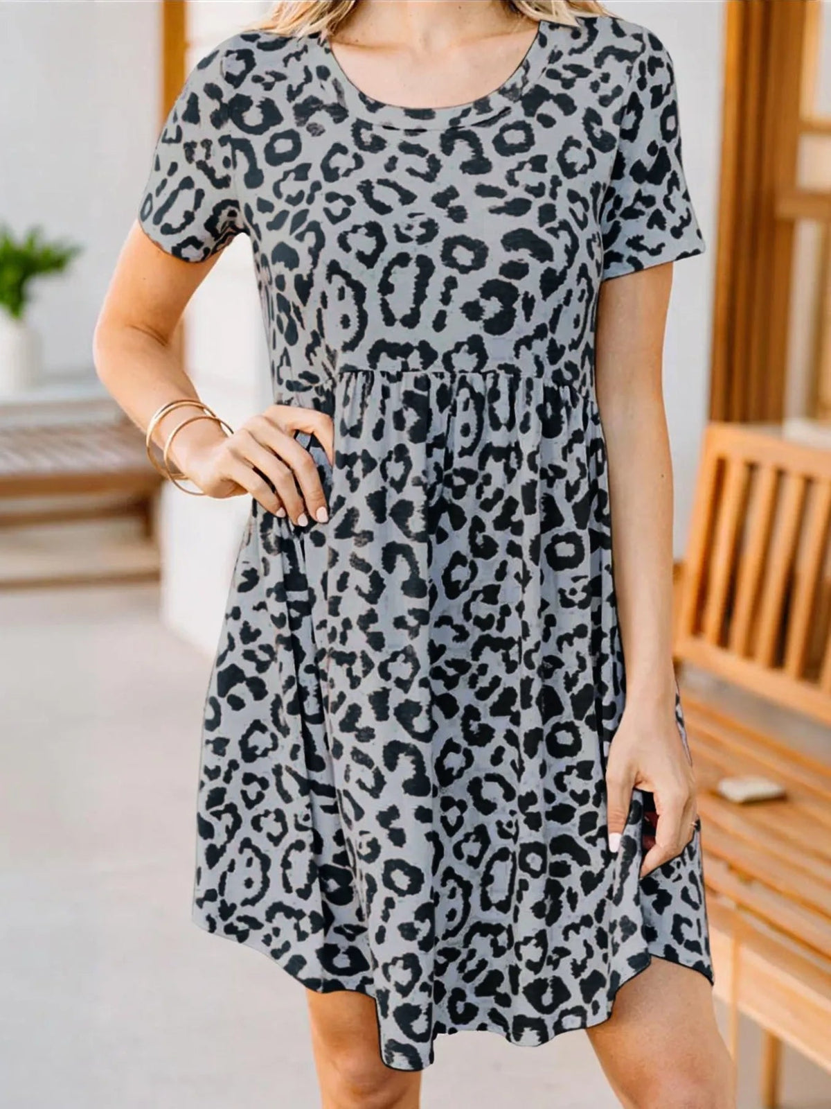 Leopard Print Short Sleeve Mini Dress - View 2