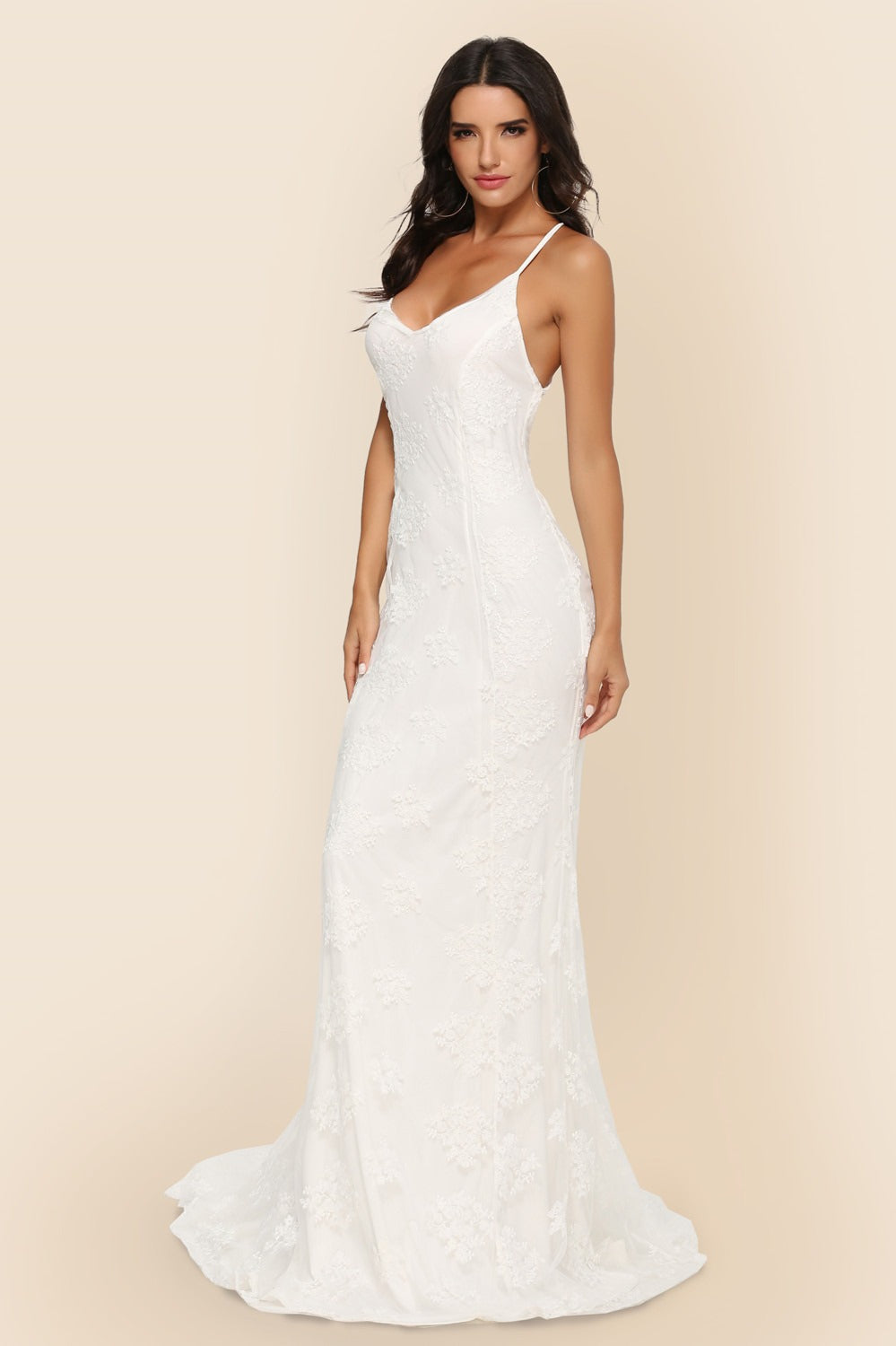 Lace V-Neck Spaghetti Strap Backless Mermaid Gown
