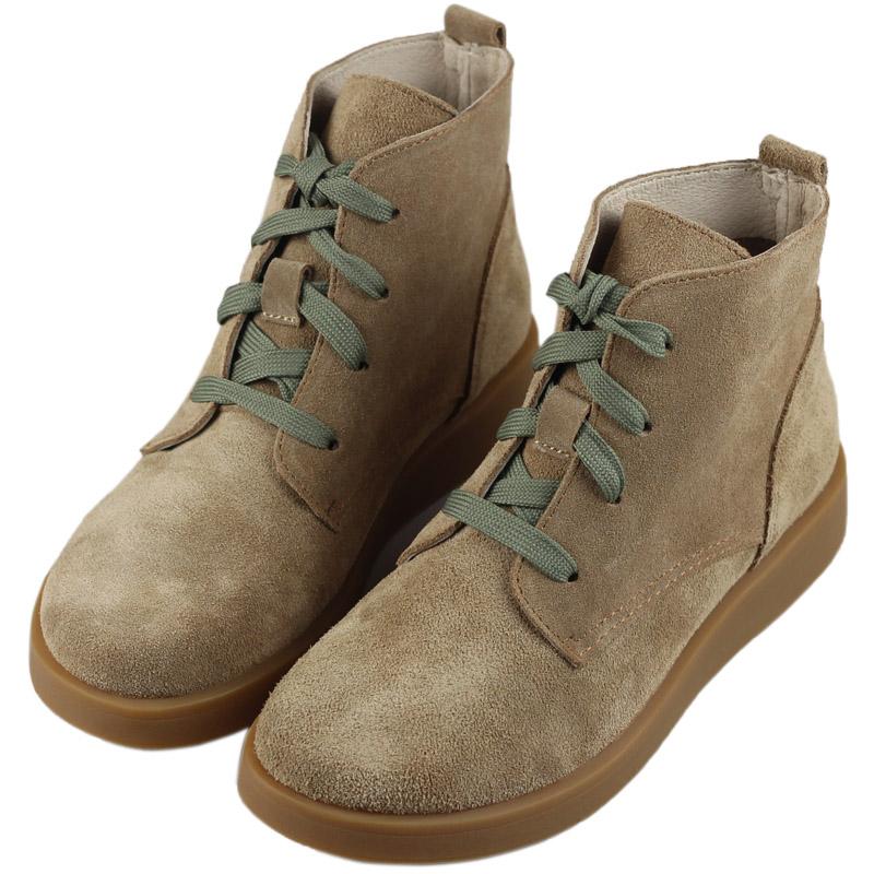 Nubuck Leather Boots Fur Lining Casual Ankle Boots Light Apricot/Dark Blue