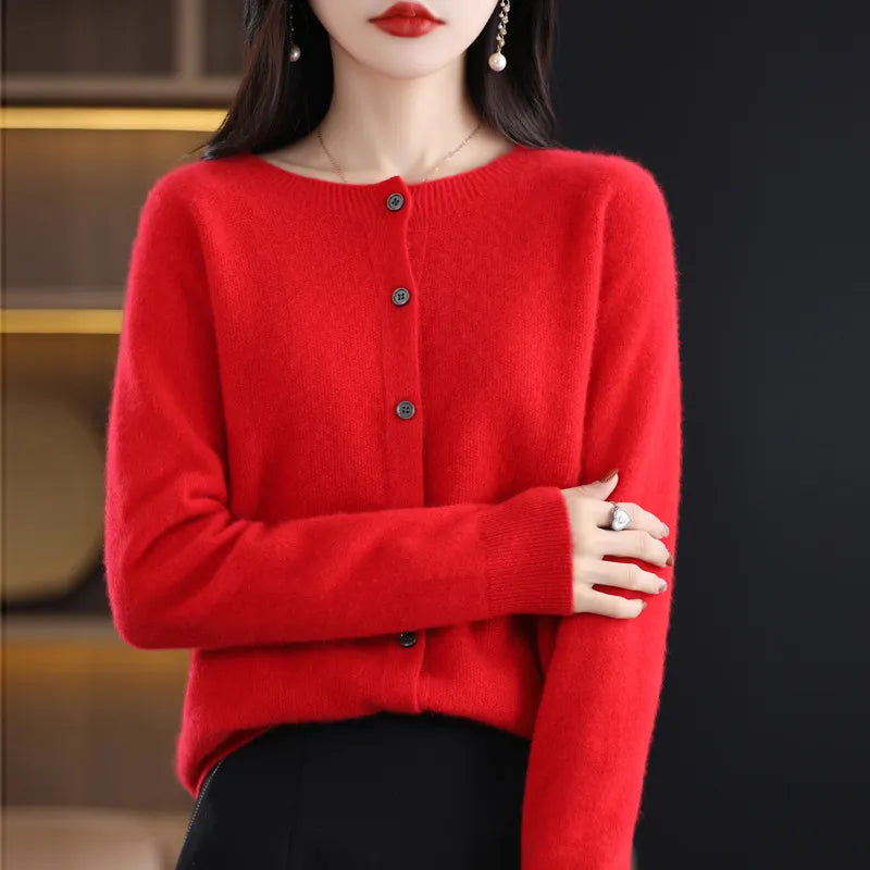Crew Neck Button Front Knit Cardigan 7