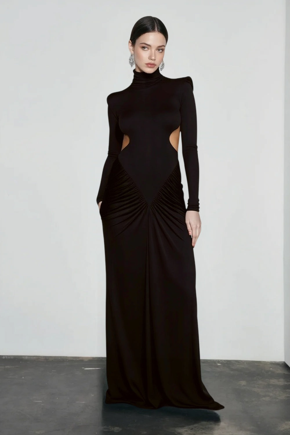 Backless High-Neck Ruched Dress