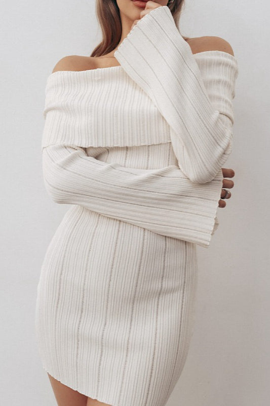 OffShoulder LongSleeve Bodycon Mini Sweater Dress