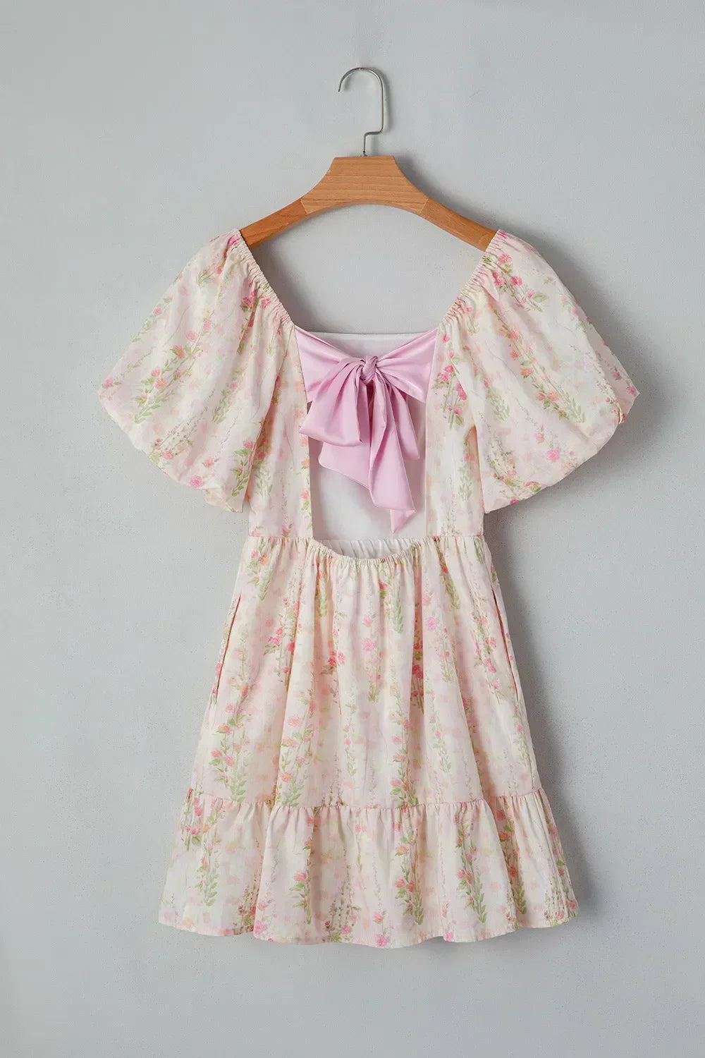 Floral Print Square Neck Puff Sleeve Ruffle Hem A-Line Mini Dress 7