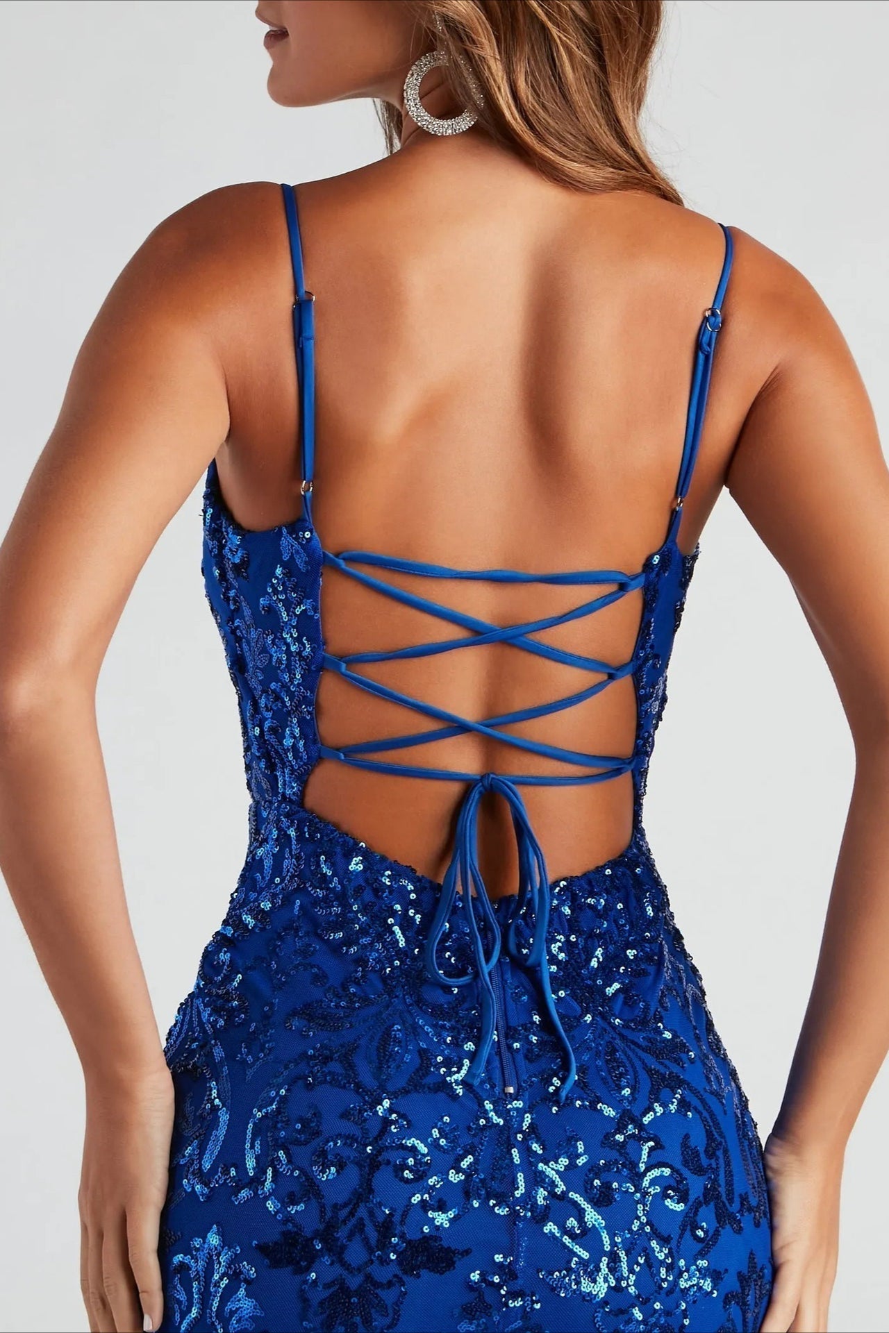 Sequin Square Neck Spaghetti Strap Bodycon Mini Dress