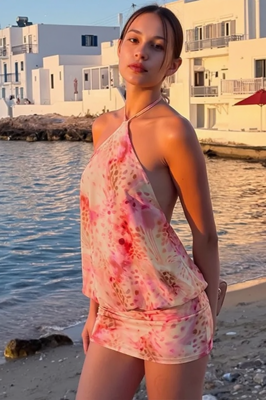 Printed Halter Tie Back Bodycon Slip Dress