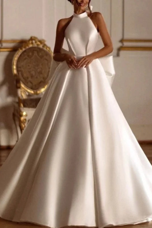 Elegant Satin Beaded Wedding Dress