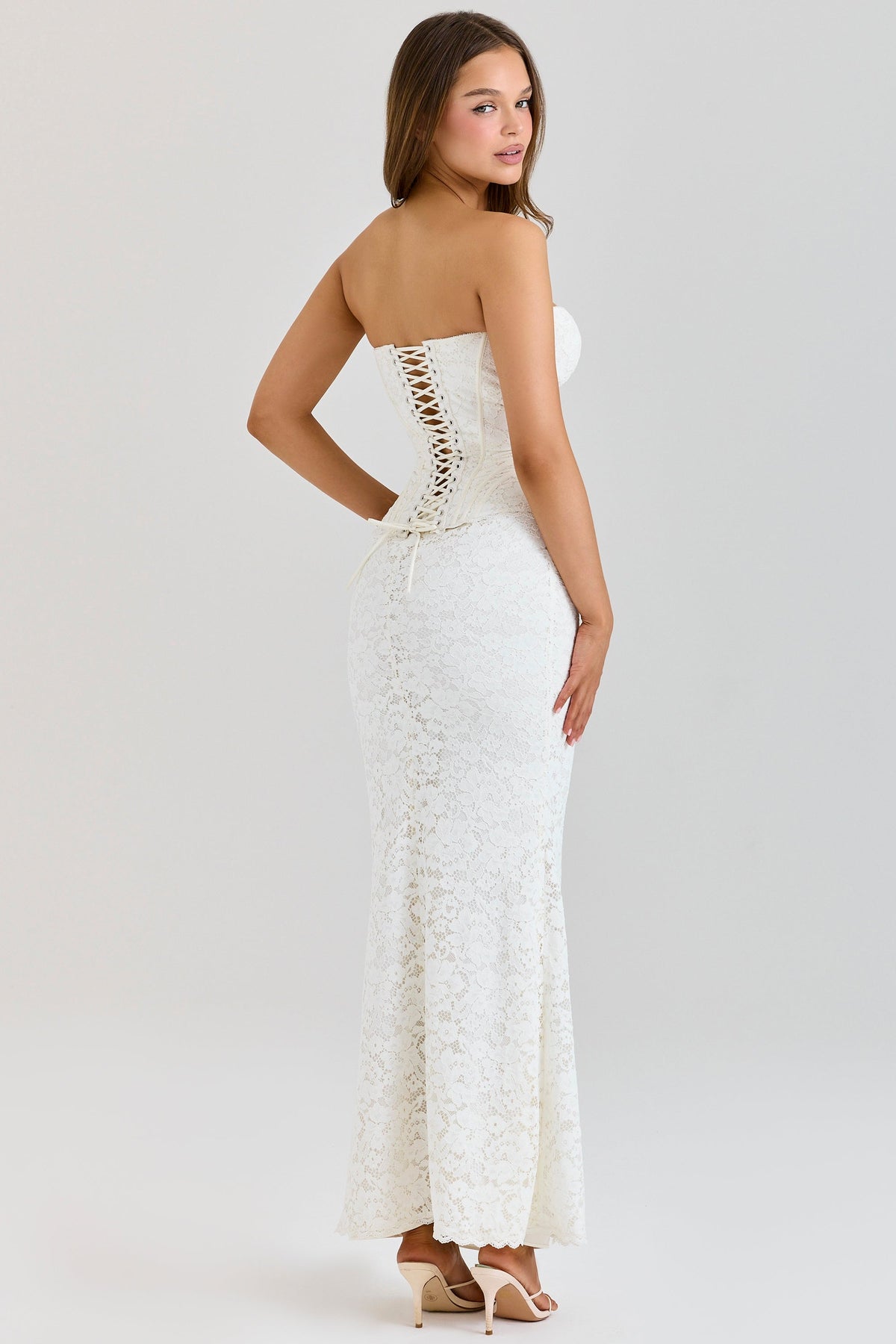 Lace Strapless Sweetheart Corset Bodice Mermaid Maxi Dress 3