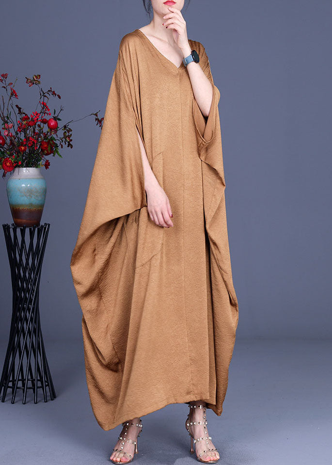 V-Neck Batwing Sleeve Draped Pocket Kaftan Maxi Dress