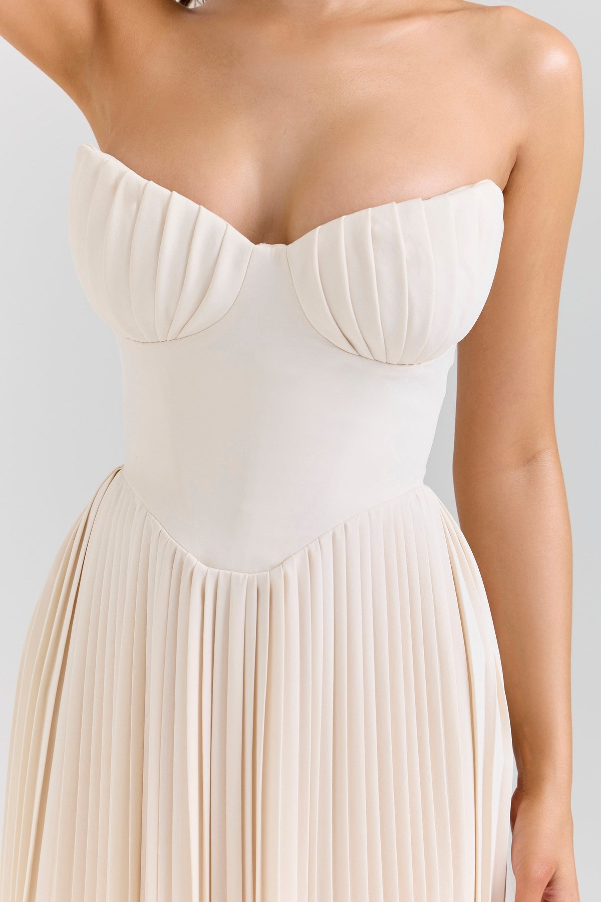 Strapless Sweetheart Bustier Pleated A-Line Maxi Dress 6