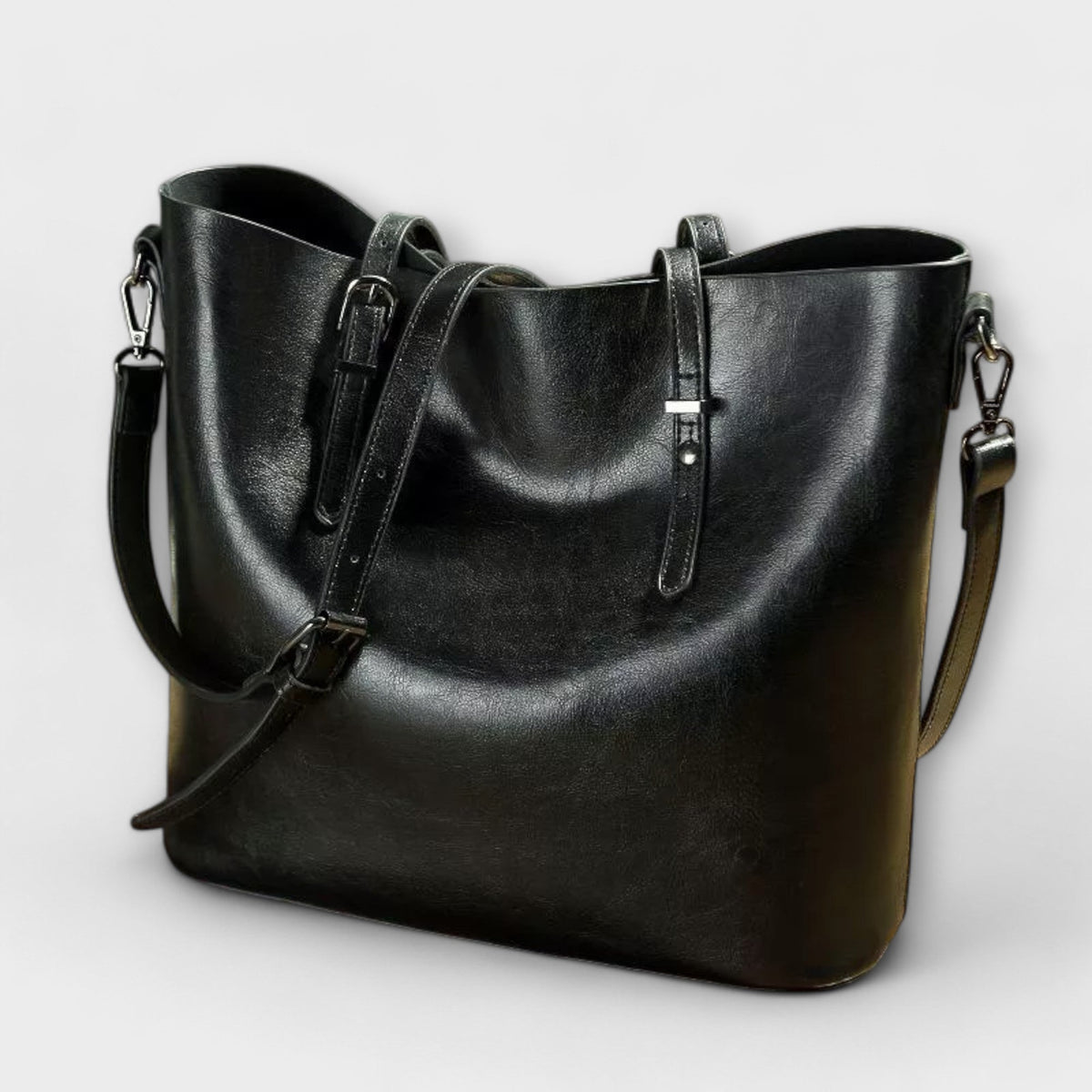 Oiled Faux Leather Bucket Tote Shoulder Bag
