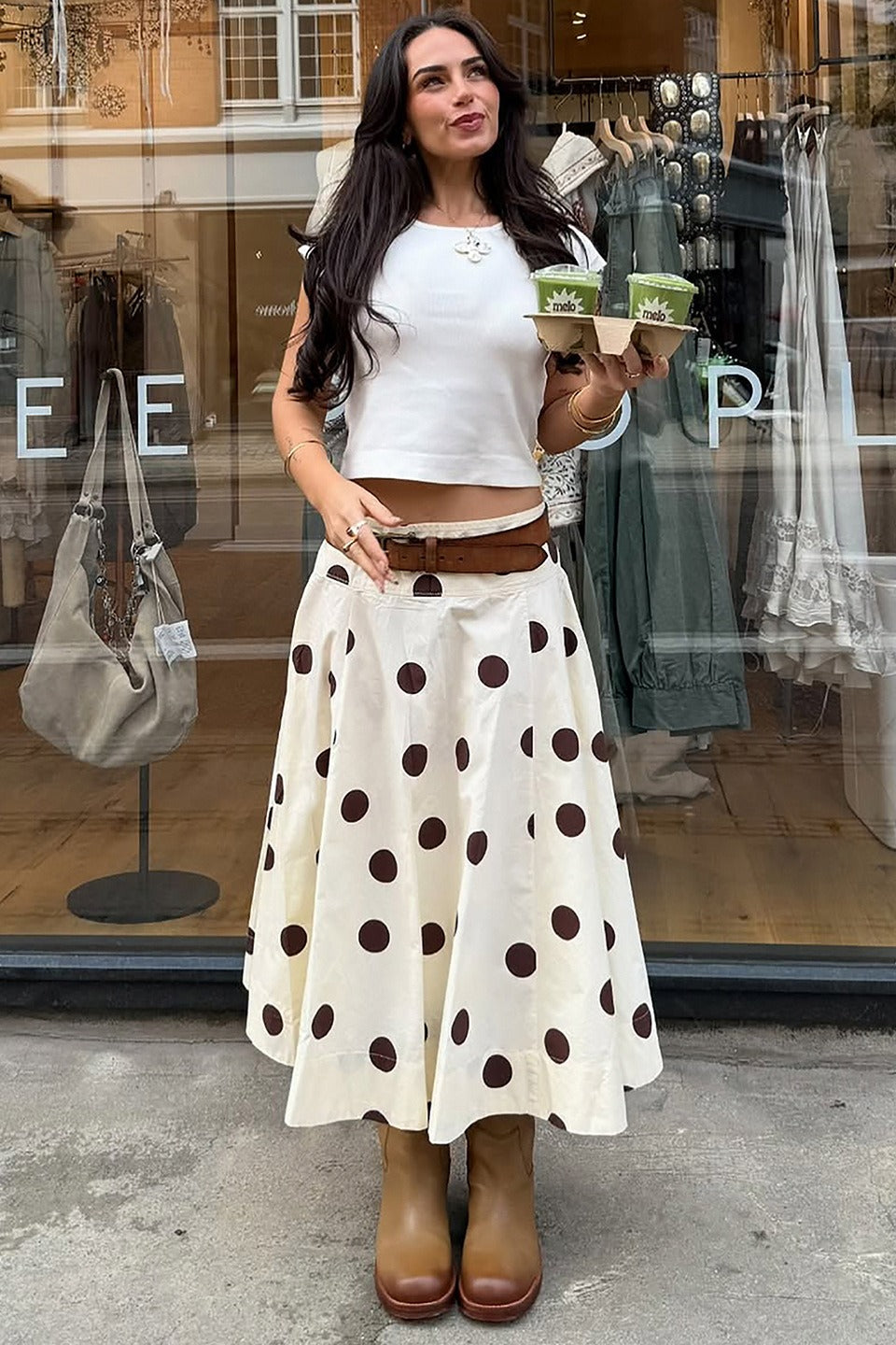 French Polka Dot Draped A-Line Skirt