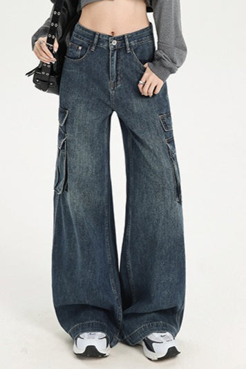 High Waist Straight Cargo Jean