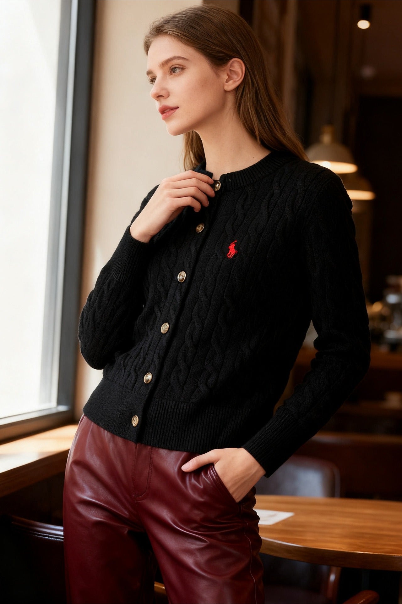 Wool Blend Embroidered Cable Cardigan
