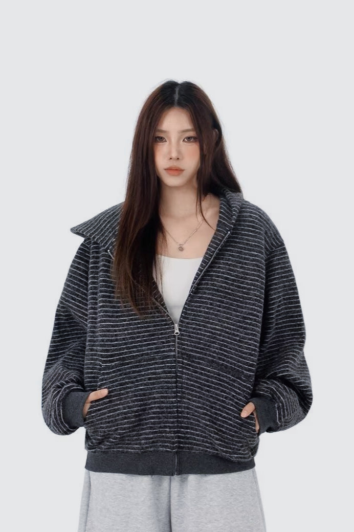 Striped Zip Knit Hoodie