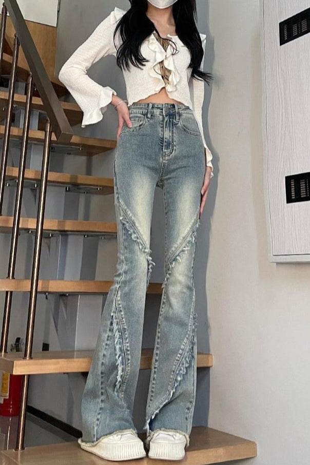 High-Waist Vintage Washed Denim Jeans