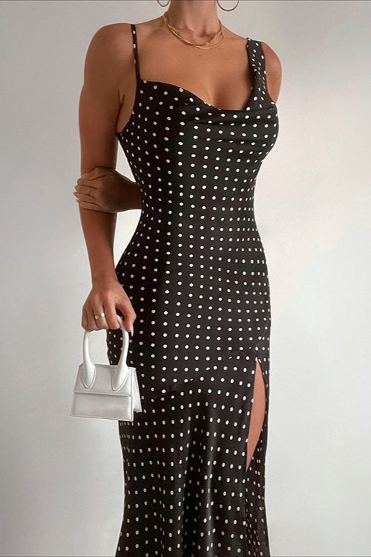 Polka Edition Dot Cami VNeck Backless Split Maxi Dress