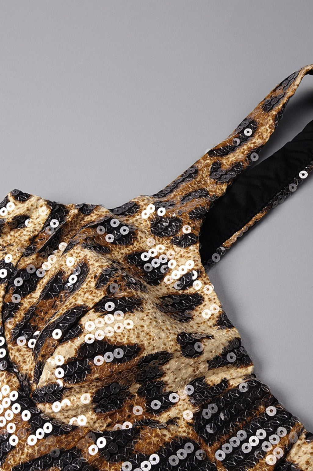 Leopard Sequin Sheer Cape Cut Out Mermaid Maxi Gown