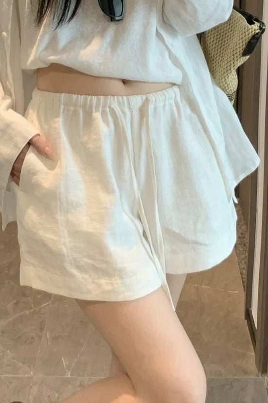 Elastic Waist Long Drawstring Textured Wide Leg Pocket Shorts 2