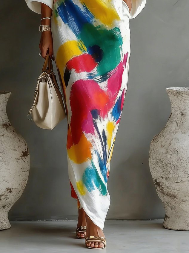Abstract Print One Shoulder Long Sleeve Maxi Dress 3