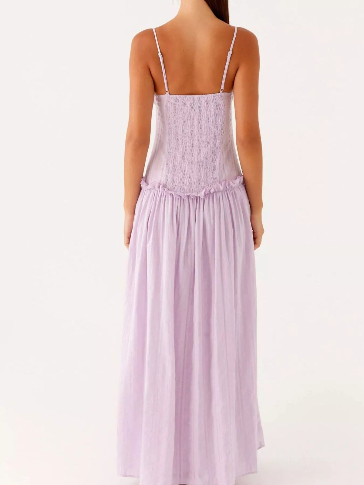 Ruched Bust Drop Waist Ruffle Trim Cami Maxi Dress 21