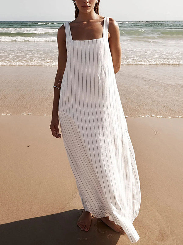 Striped Square Neck Sleeveless Maxi Dress