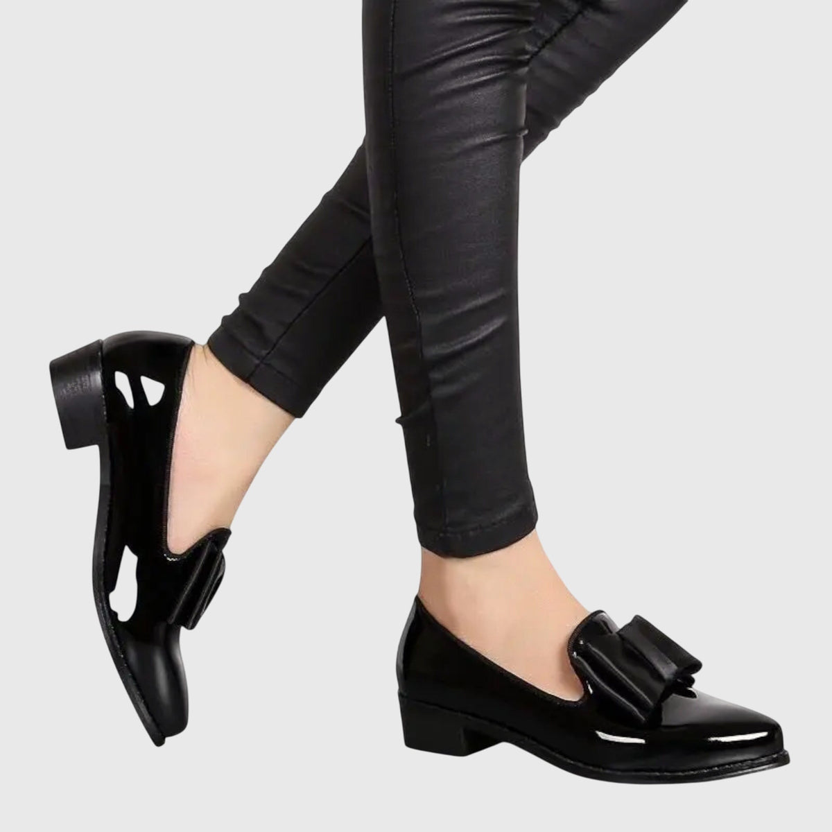 Pointed Toe Bow Patent Flat Loafers