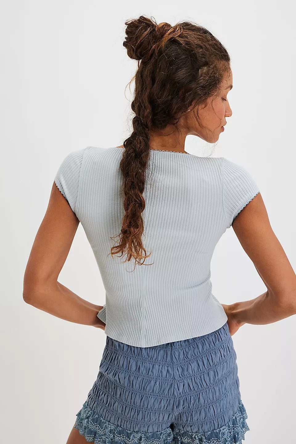 Solid Cropped Cardigan Tee T-Shirt