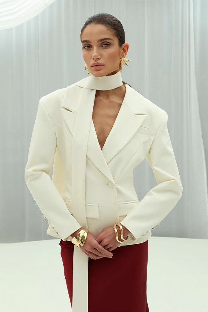 Padded Shoulder Notch Lapel Fitted Waist Peplum Blazer 4