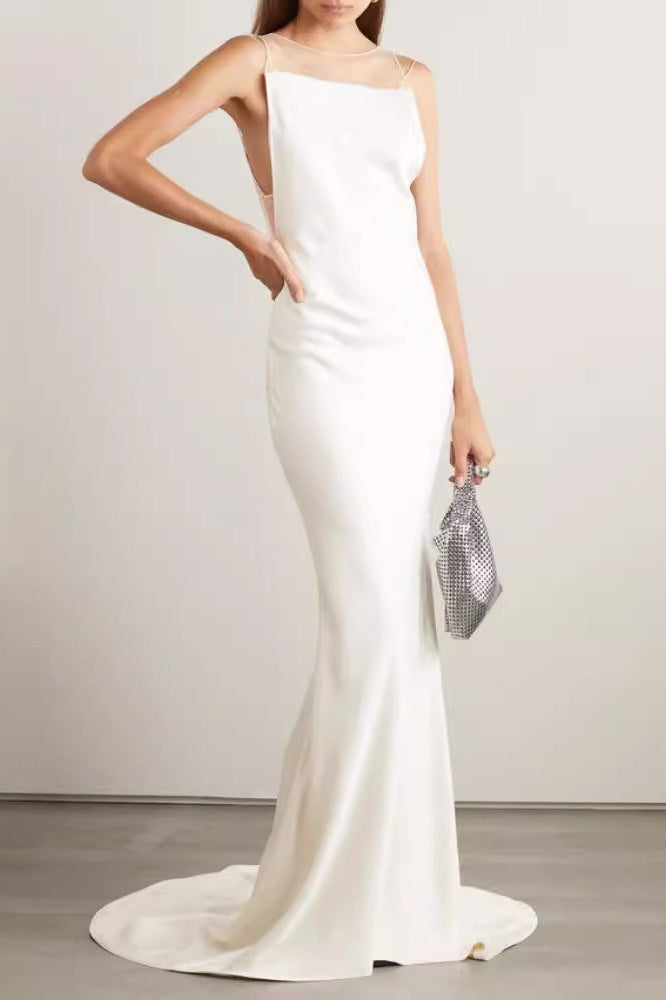 Corset Strapless Open Back Reception Dress