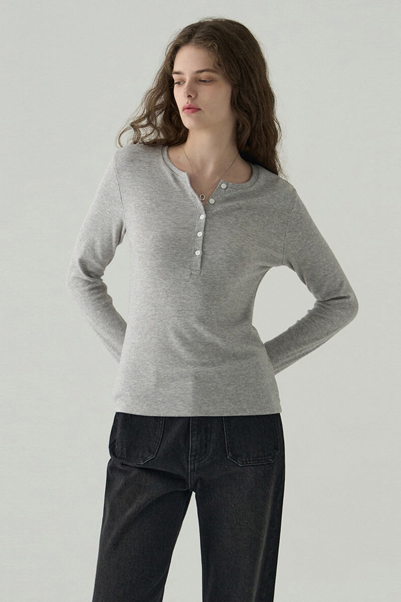 Vintage Structured Henley Long Sleeve Top