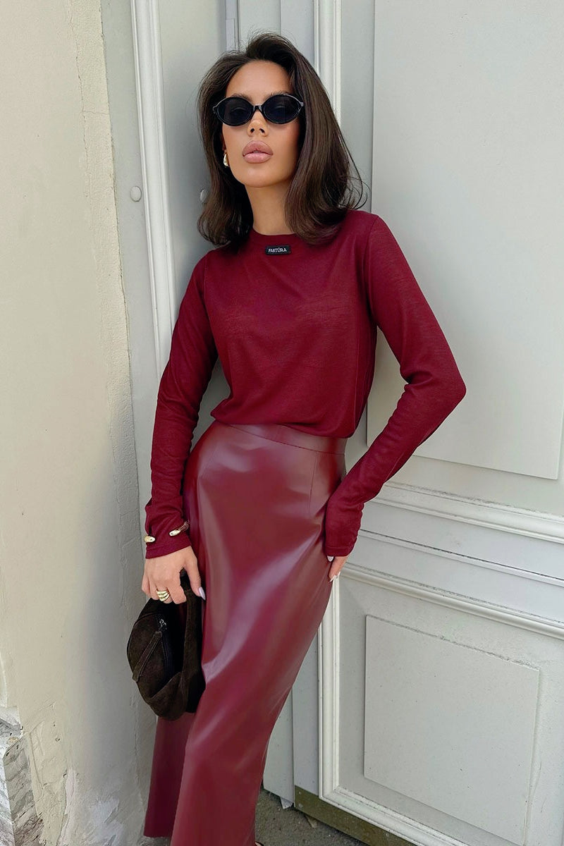 Faux Leather High Waist Straight Pencil Midi Skirt 3