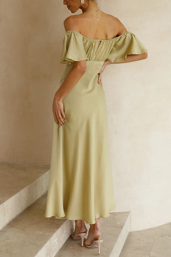 Pure Love Satin Butterfly Sleeve Slit Midi Dress - View 19