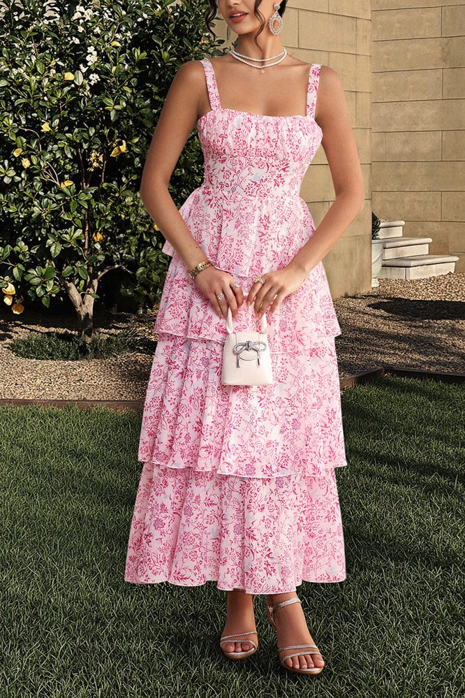 Chiffon Strap Maxi Floral Dress 4