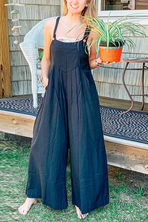 Adjustable Straps Pockets Wide Leg Jumpsuits