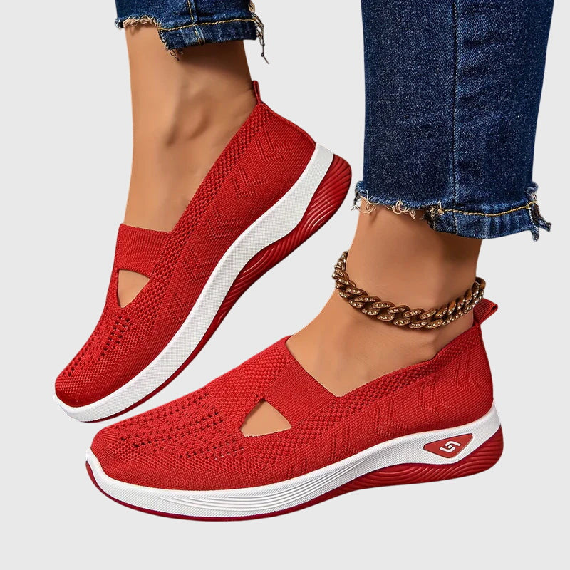 Cut Out Mesh Knit Slip On Wedge Sneakers