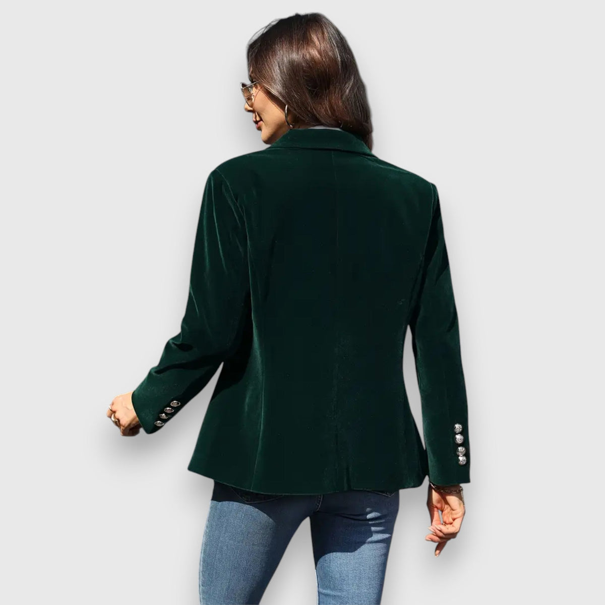 Velvet Notch Lapel Single Button Blazer