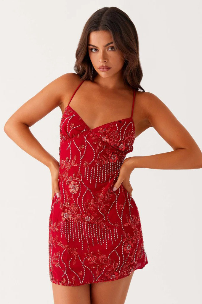 Sequin Spaghetti Strap Backless Bodycon Mini Dress