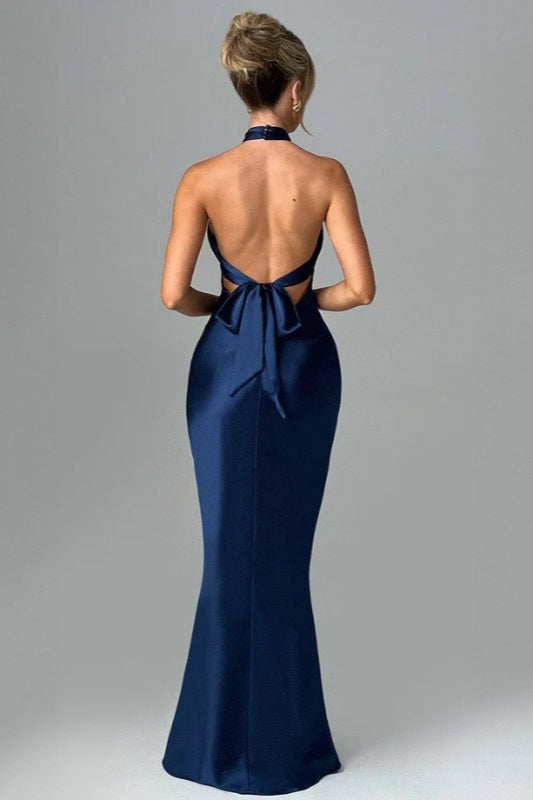 Satin Backless Tie Sleeveless Formal Dress - View 2