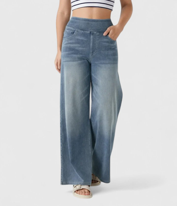 High Waist Wide Leg Washed Jeans